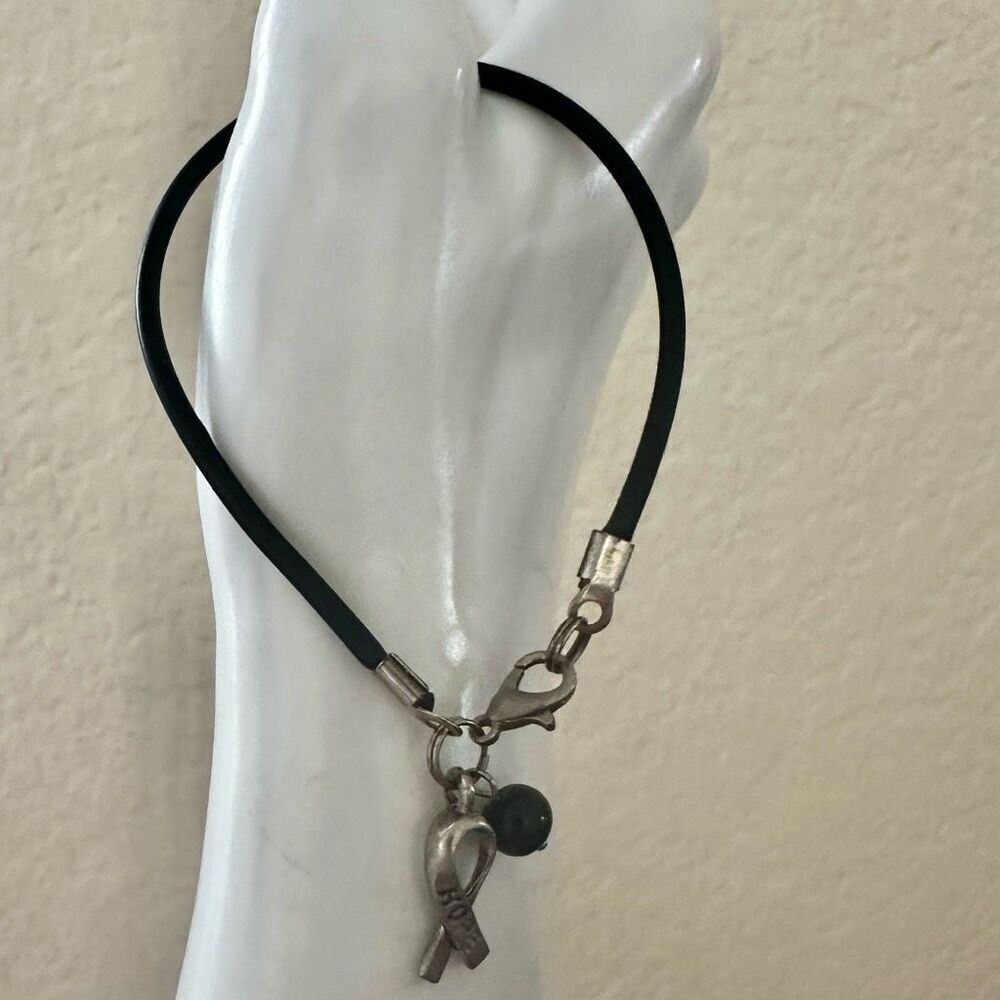 Breast cancer awareness black cord charm bracelet